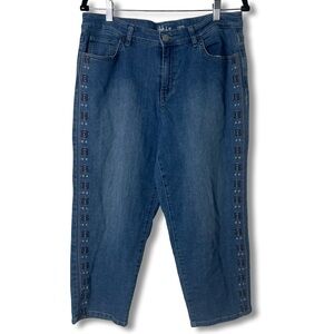 Style & Co – Women’s Capri Jeans Embroidered Side Stripe Blue Pink – Sz. 12